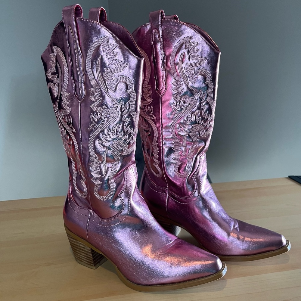 Pink Metallic Cowgirl Boots